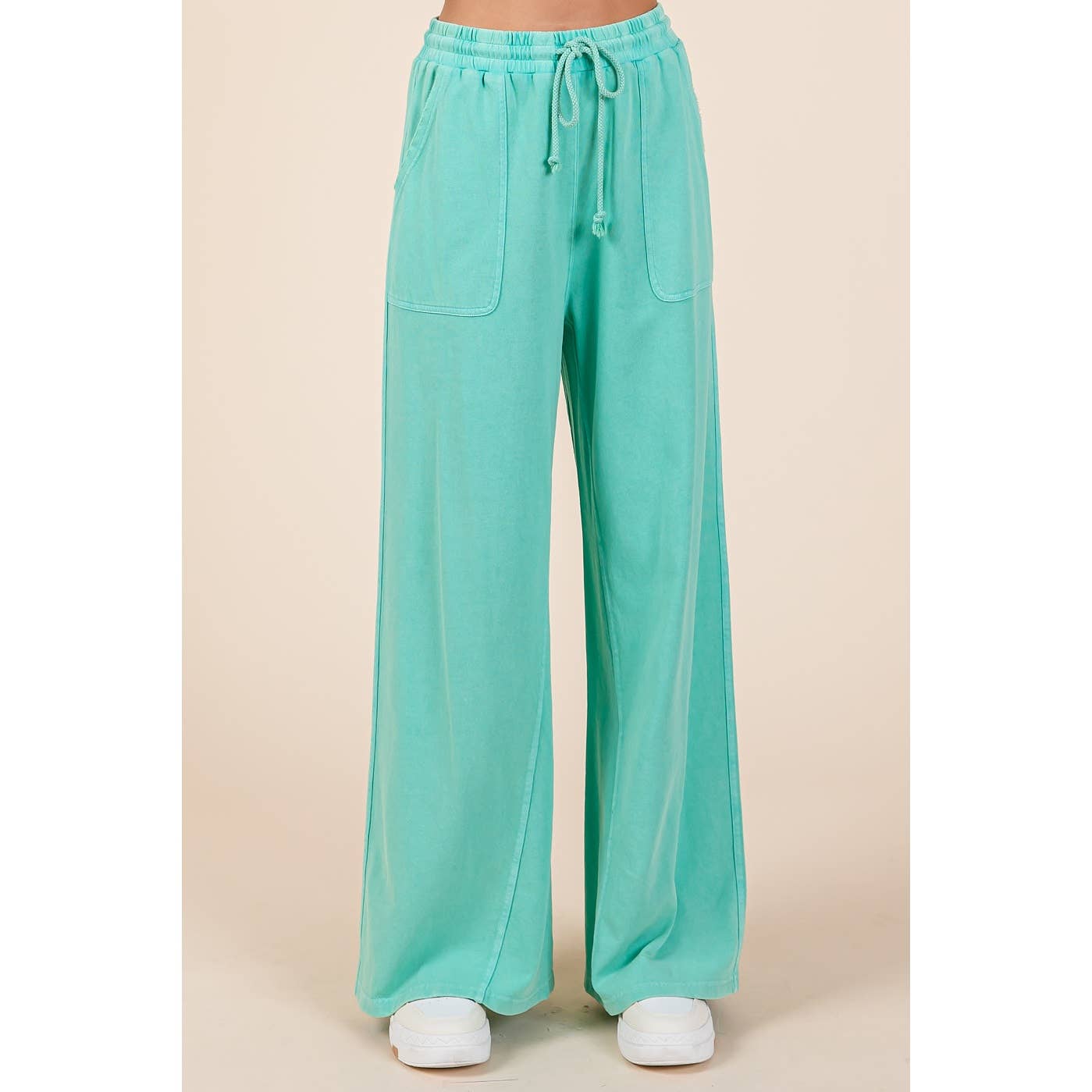 mittoshop - MINERAL WASH FRENCH TERRY WIDE LEG PANTS