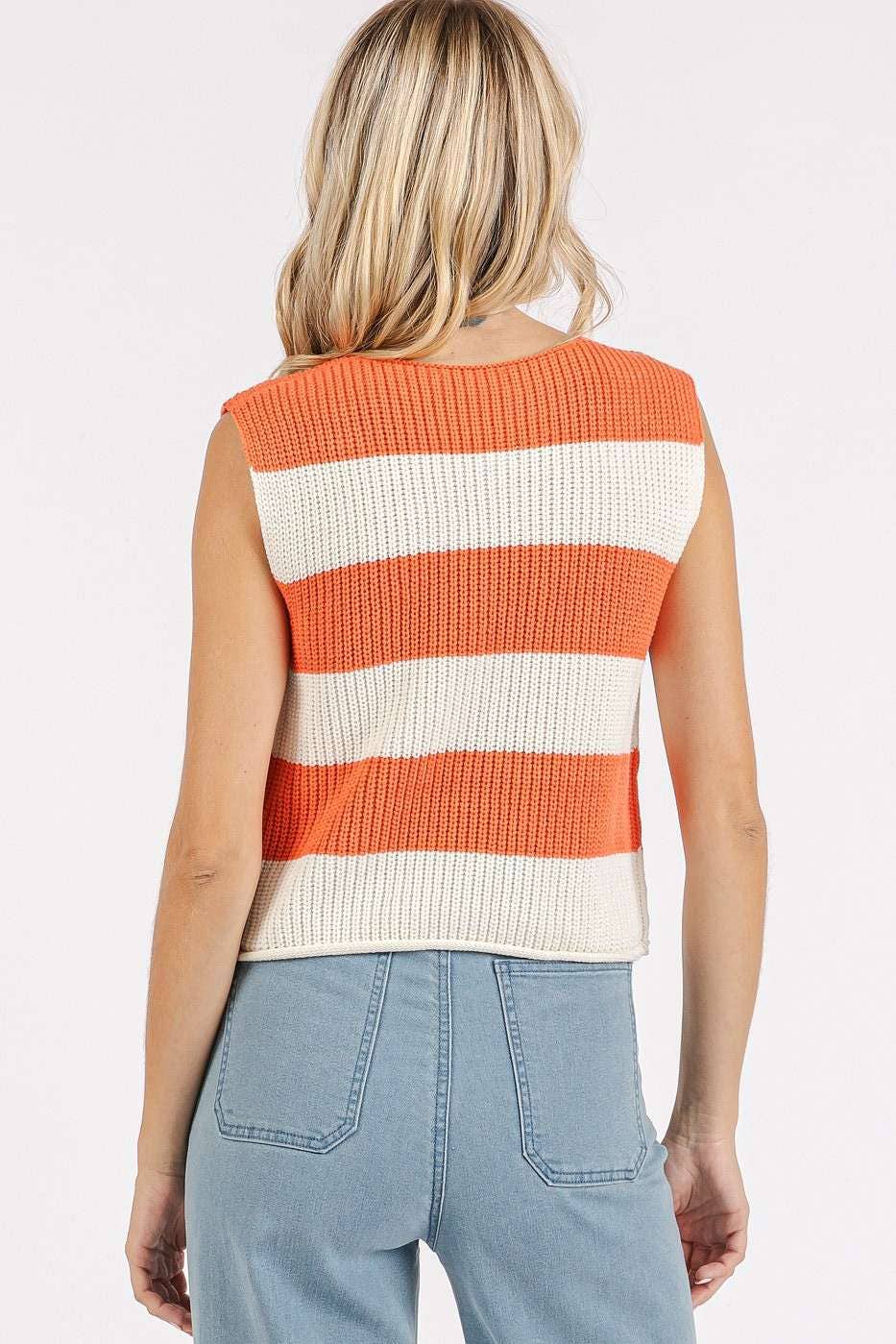 mittoshop - STRIPED V-NECK CROPPED SWEATER VEST TOP