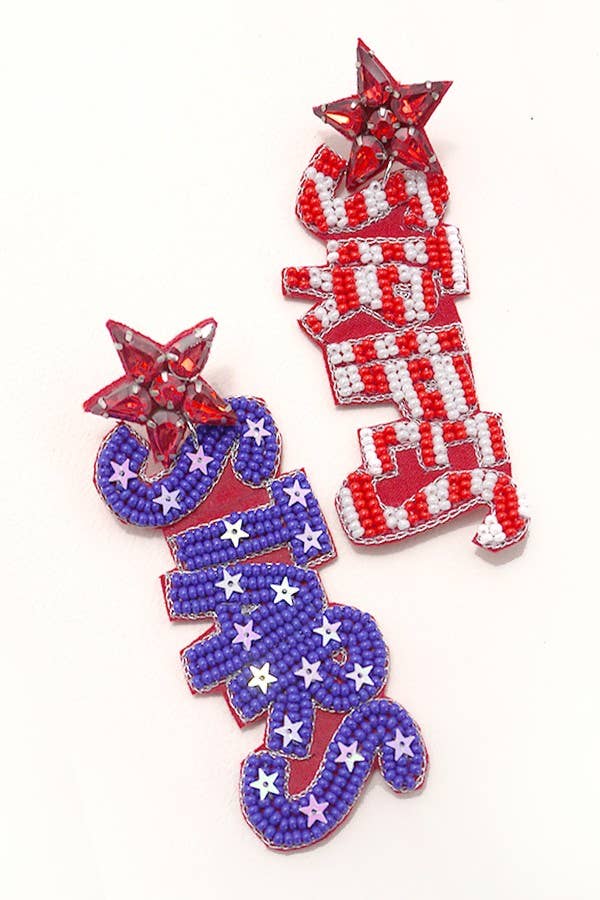 JOSSLYN by wall to wall - 4TH OF JULY SEEDBEAD STARS STRIPE EARRINGS | 91E084137