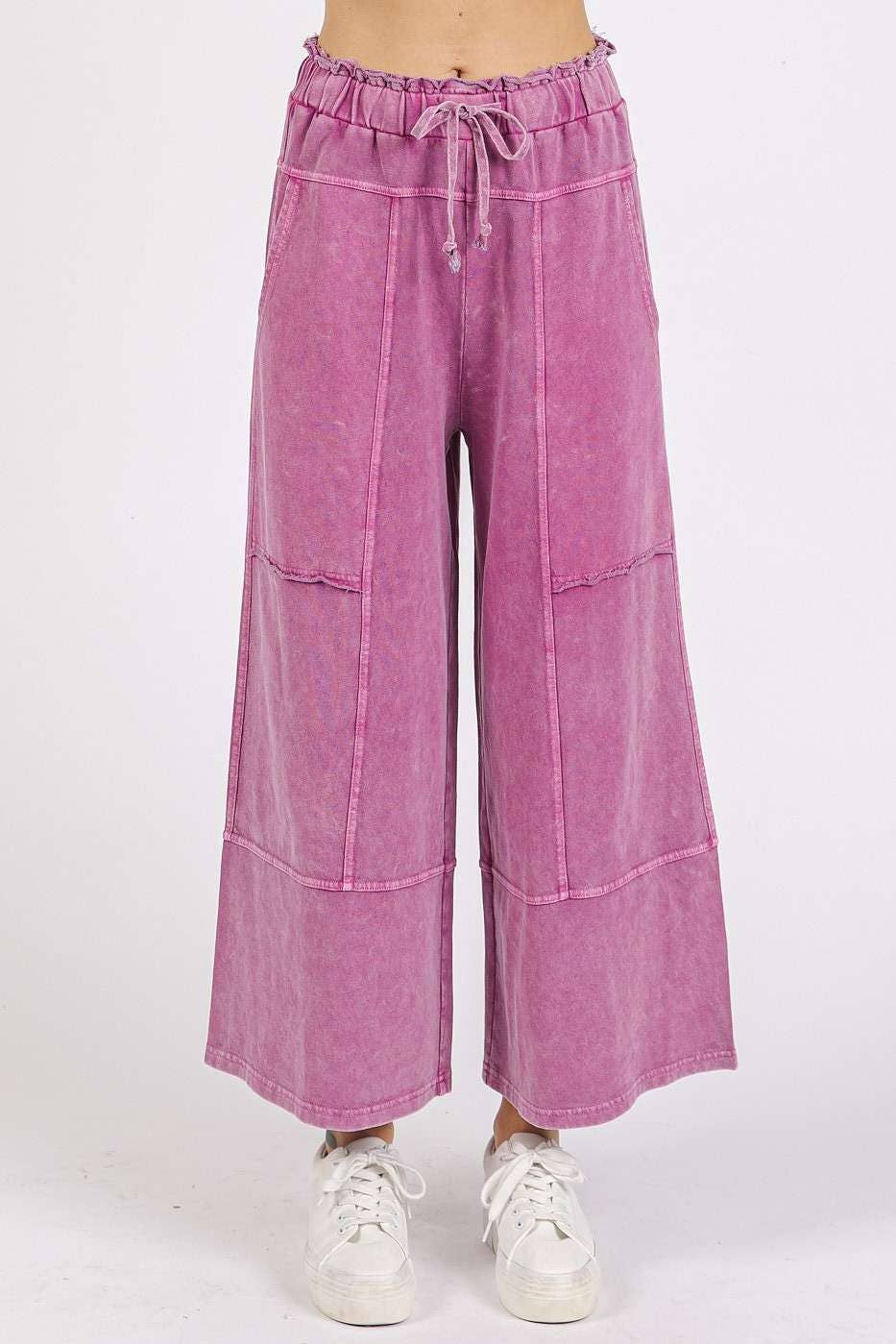 mittoshop - MINERAL WASH SEAM FRENCH TERRY WIDE LEG PANTS