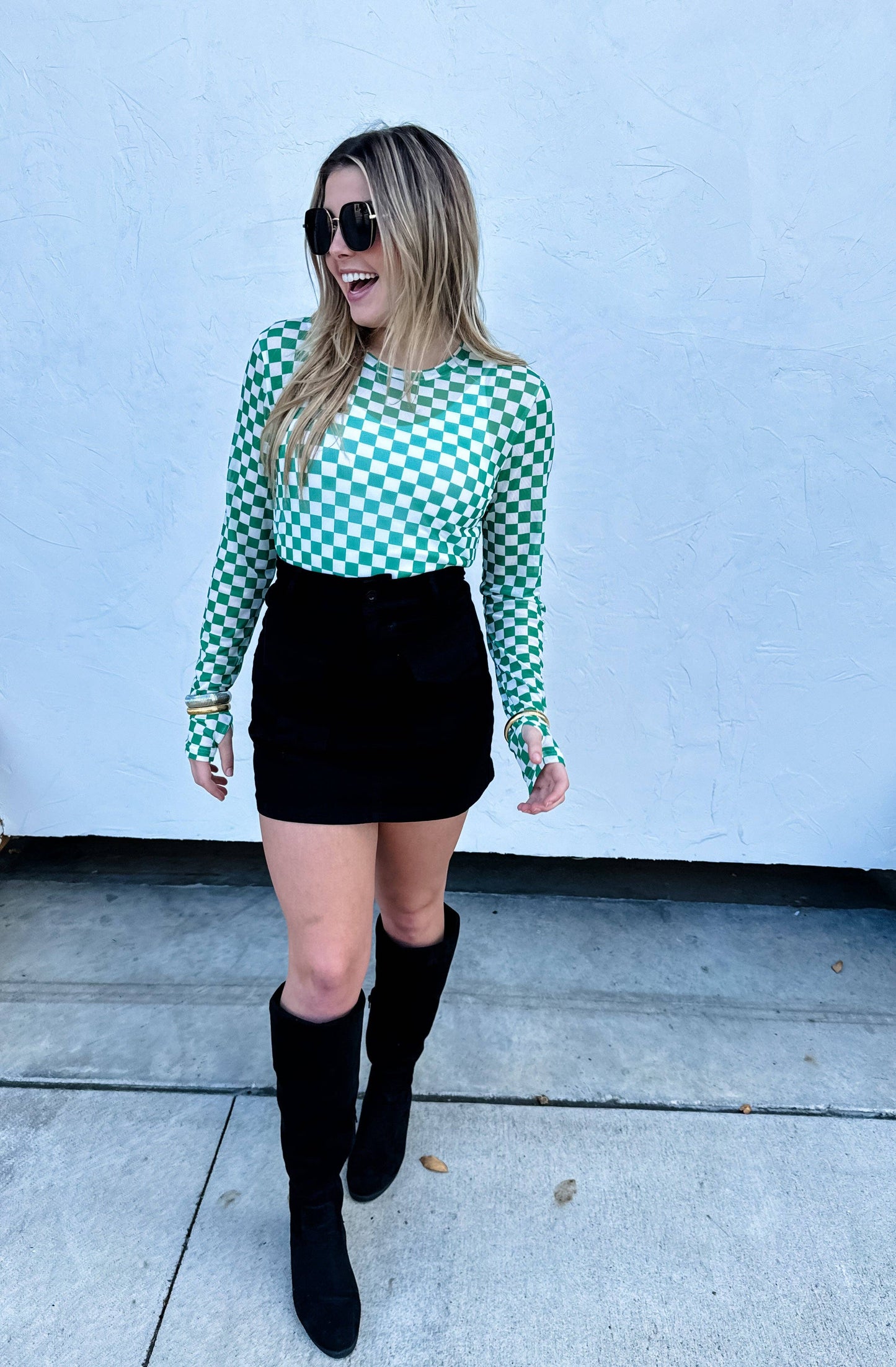 BLAKELEY - CHECKER DRESS IT UP MESH TOPS