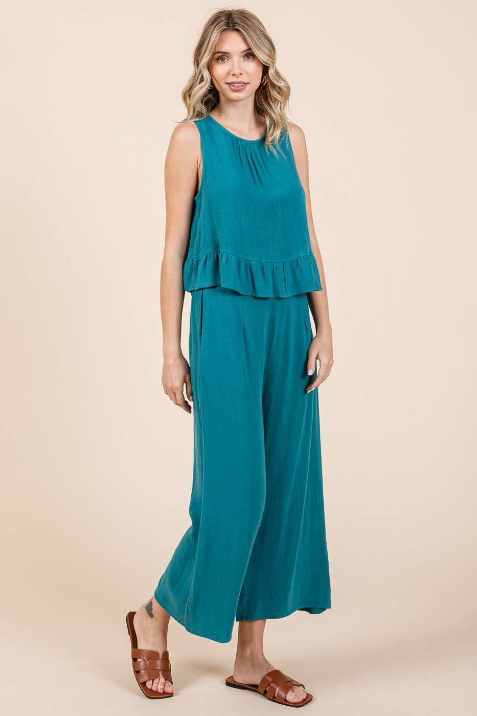 mittoshop - LINEN RUFFLE TANK TOP AND PANTS SET