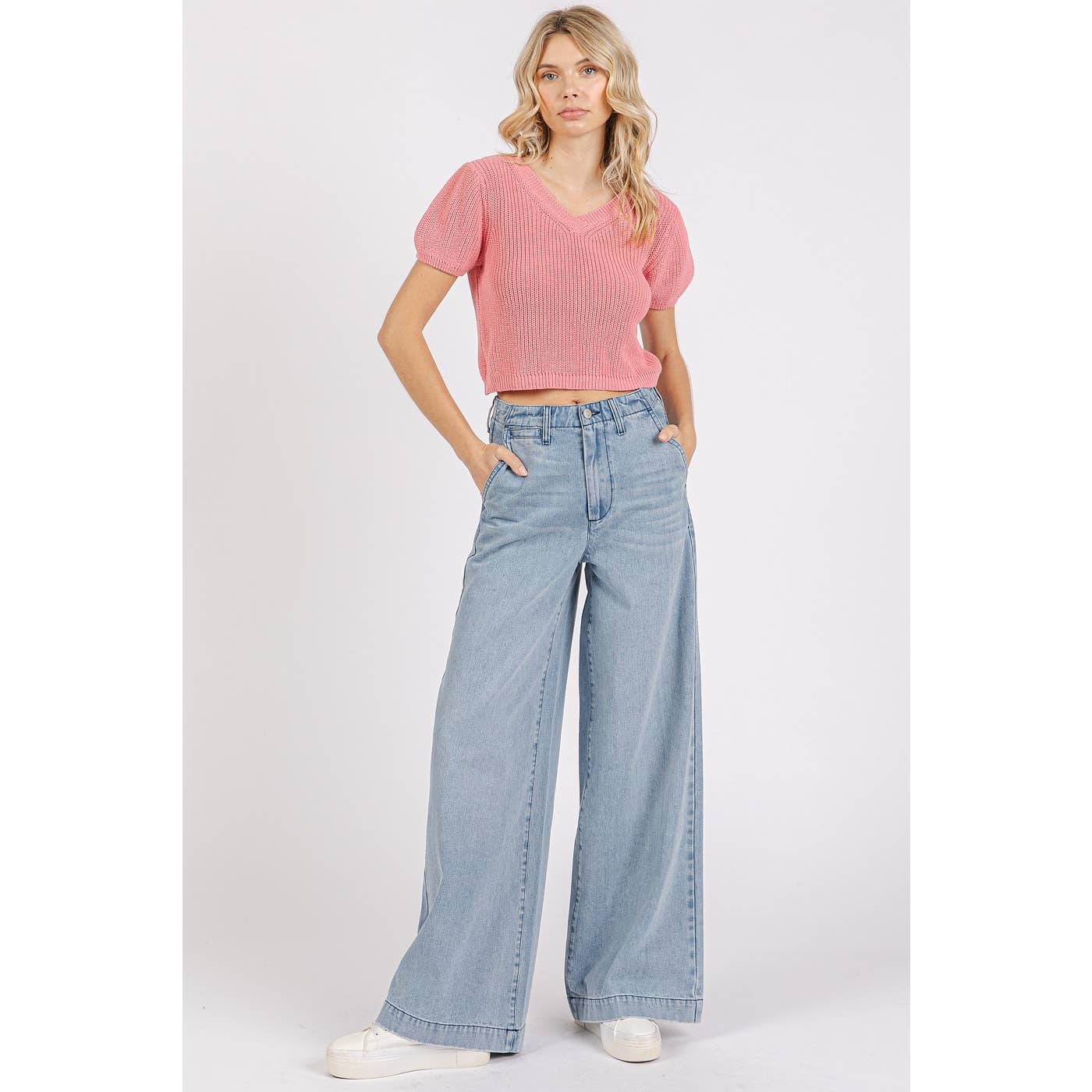 mittoshop - LIGHT WASH WIDE LEG DENIM JEANS