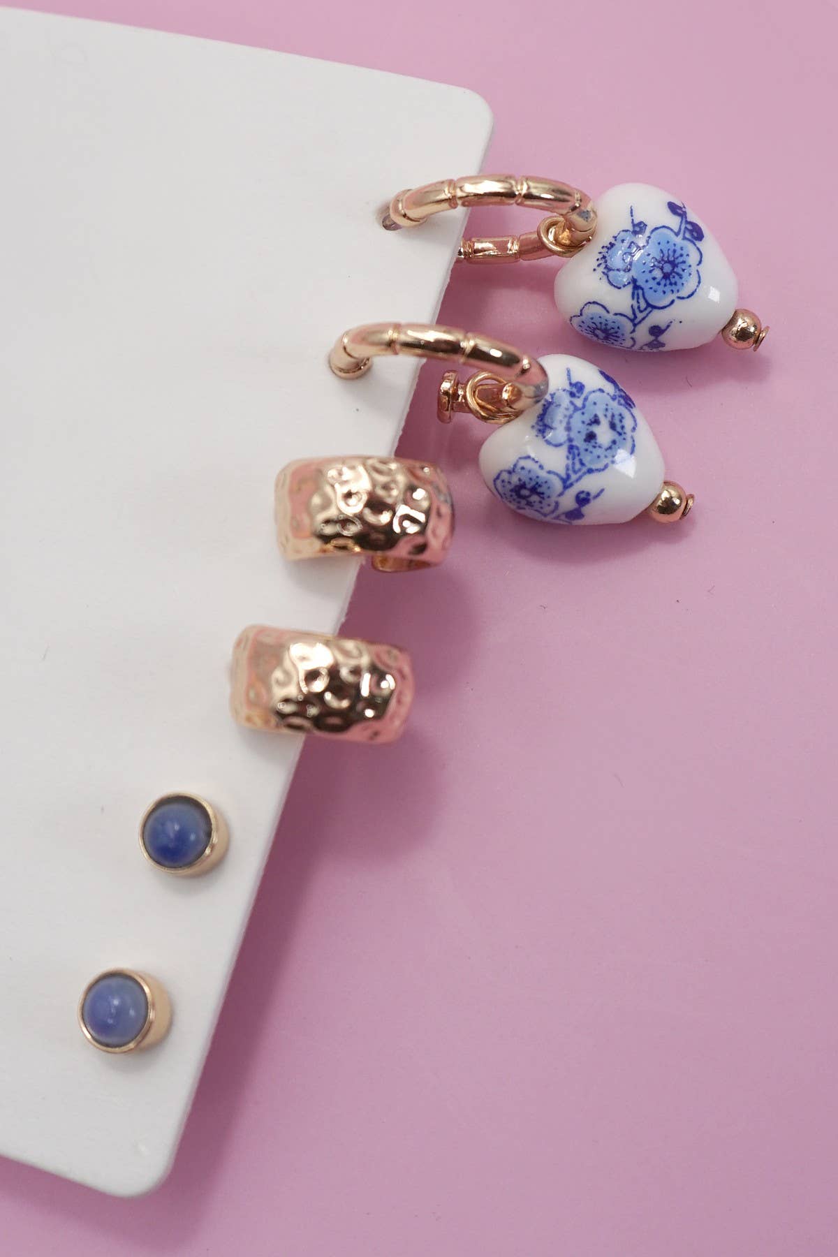 JOSSLYN by wall to wall - BLUE CERAMIC PORCELAIN TRIO HUGGIE HOOP EARRINGS | 80E6524
