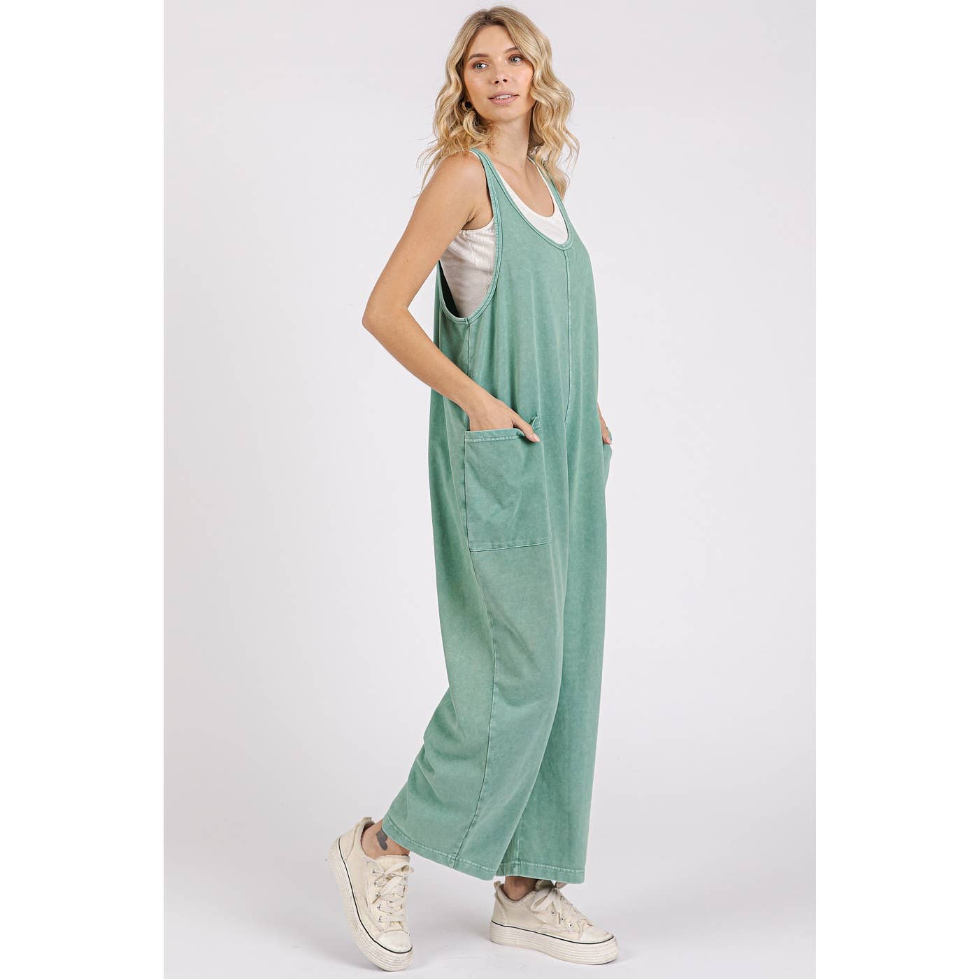 mittoshop - MINERAL WASH PULL-ON SLEEVELESS HAREM JUMPSUIT