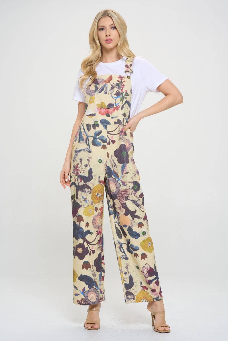 SM WARDROBE - BOTANICAL FLORAL PRINT OVERALL BEIGE