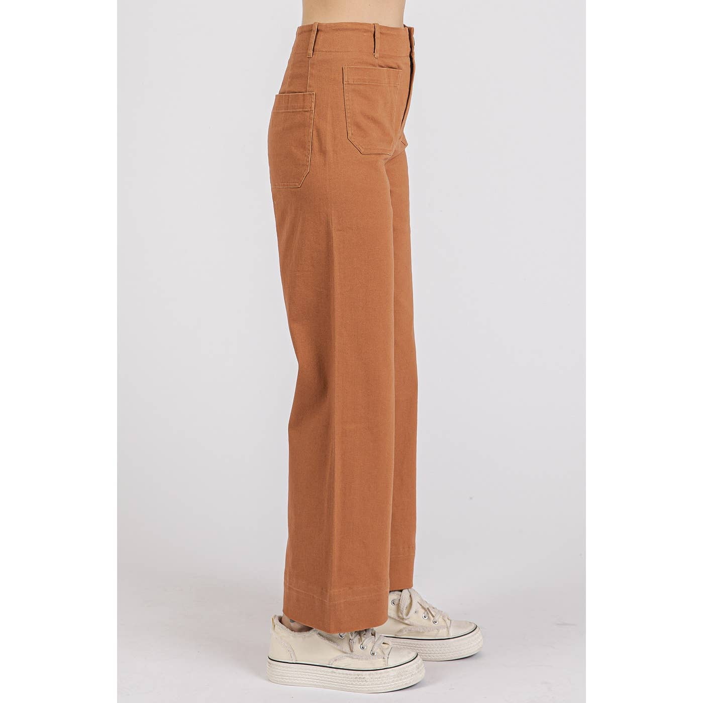 mittoshop - TWILL PATCH POCKET HIGH RISE WIDE LEG PANTS