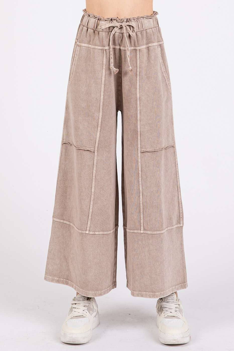 mittoshop - MINERAL WASH SEAM FRENCH TERRY WIDE LEG PANTS