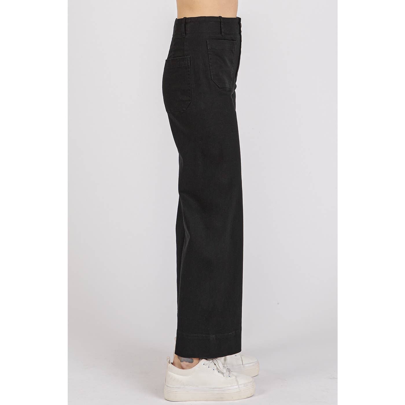 mittoshop - TWILL PATCH POCKET HIGH RISE WIDE LEG PANTS