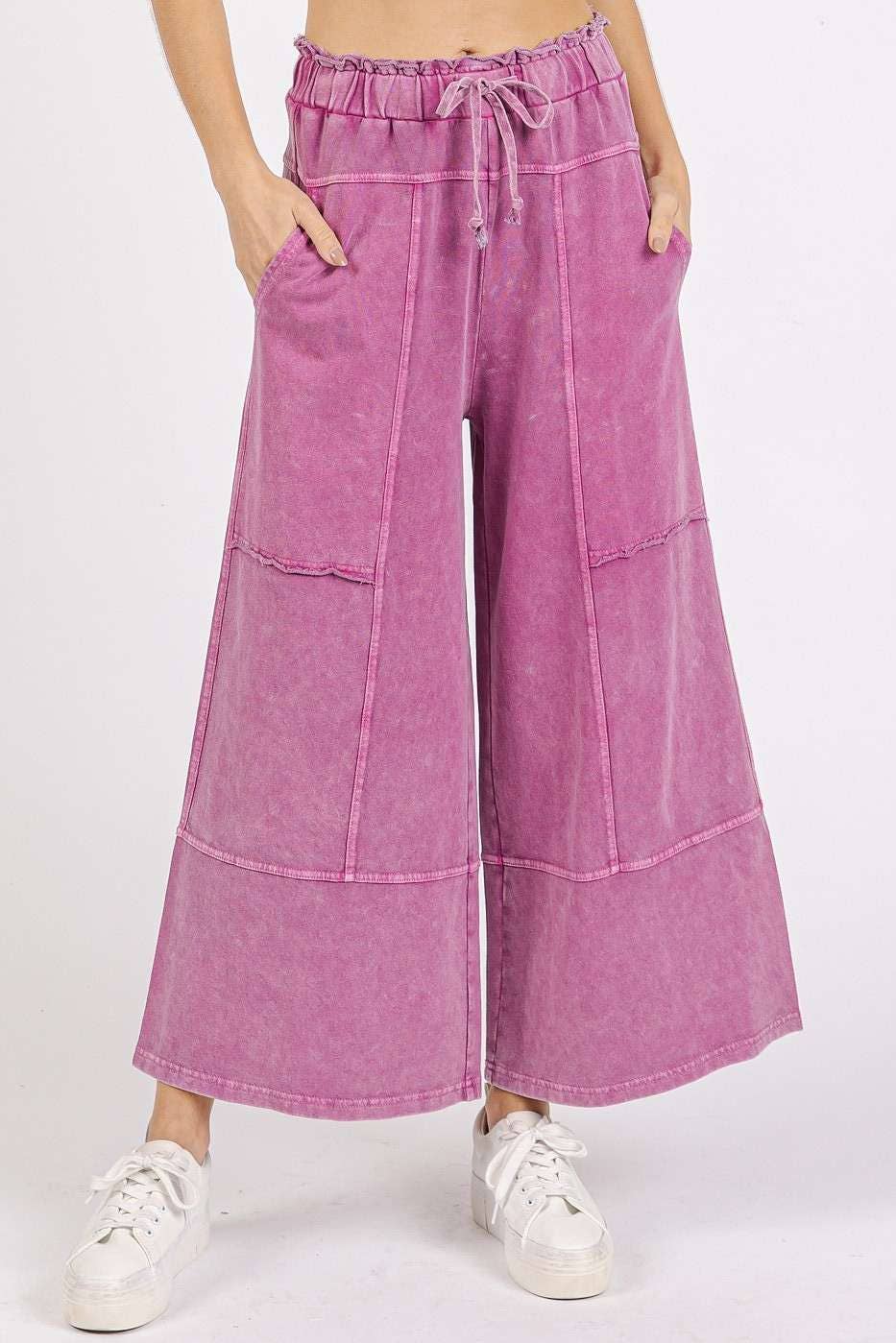 mittoshop - MINERAL WASH SEAM FRENCH TERRY WIDE LEG PANTS
