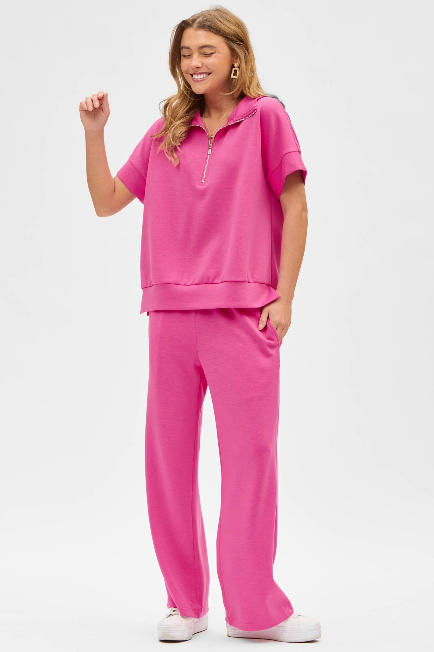 Dear Scarlett - Short Sleeve Quarter Zip + Pants Modal Set