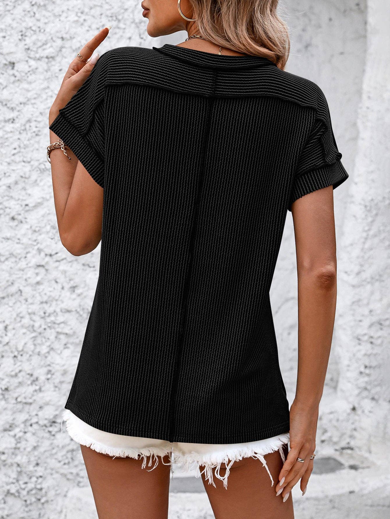 Lovesoft - Backstitch Strip Short Sleeve Knit Casual T Shirts