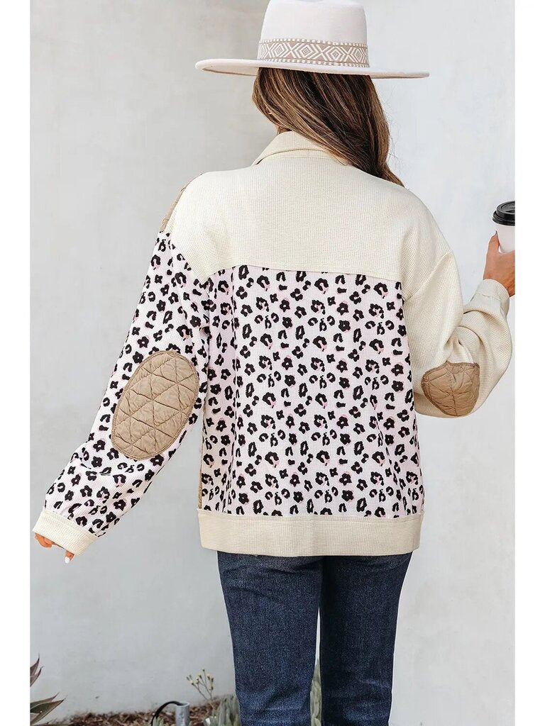 Leopard waffle quilted patchwork jacket