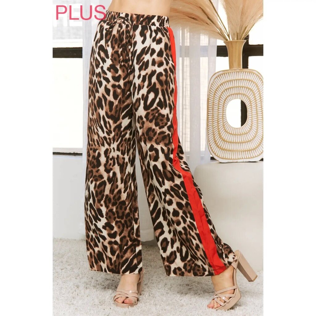 Animal Print Elastic Band Wide Leg Opening Pants