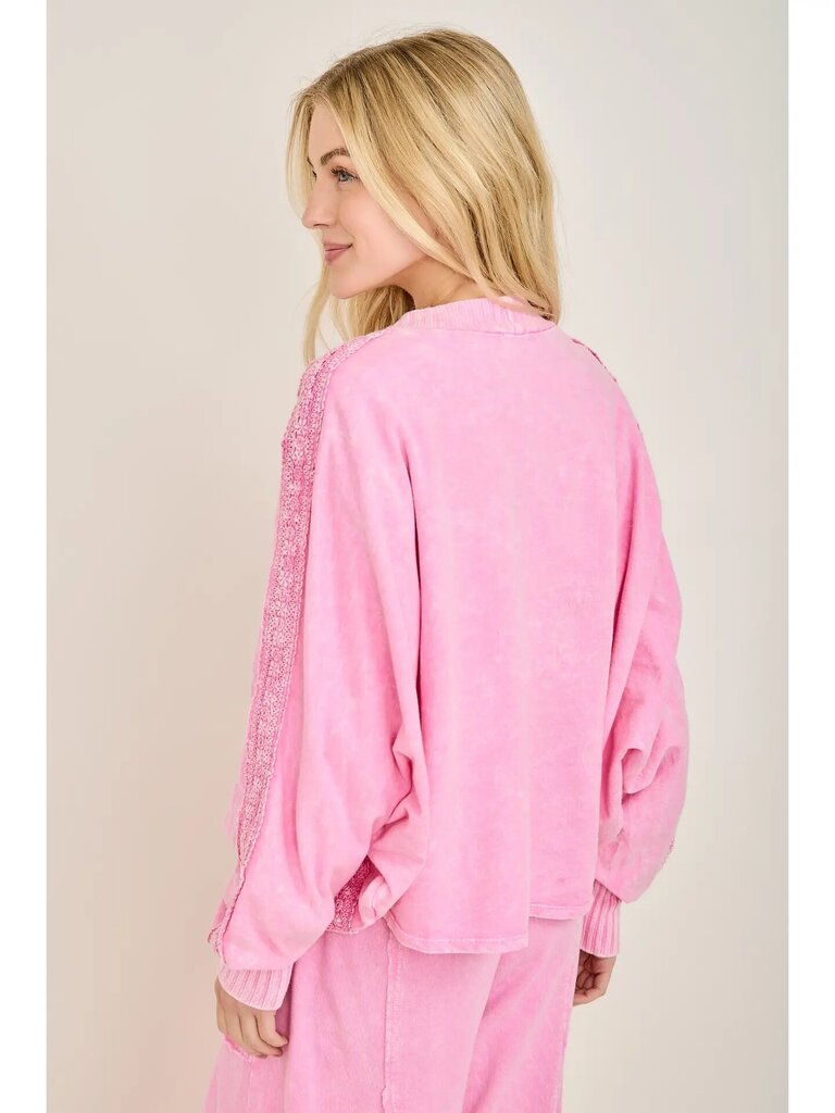 Mineral wash lace batwing top