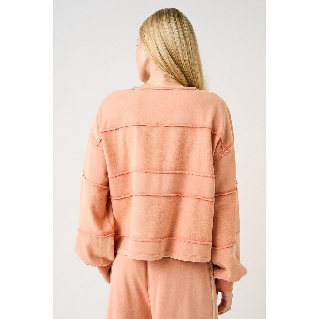 Lace bow mineral wash long sleeve sweatshirt