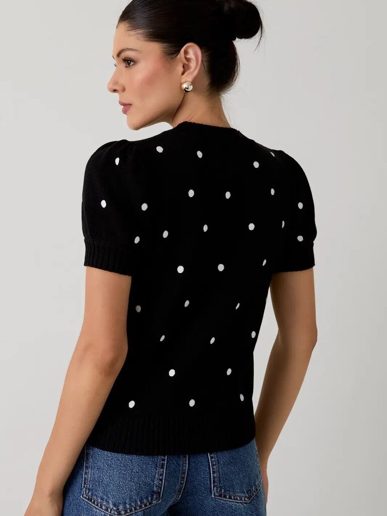 Round neck "puff" short sleeve polka dot sweater