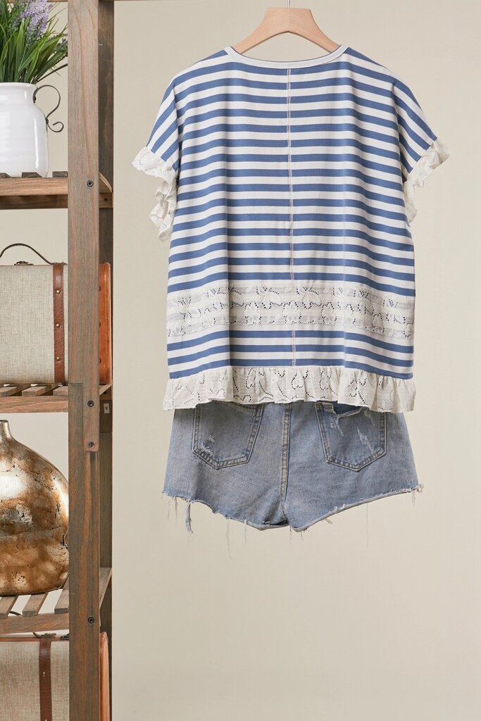 Striped top with lace trim