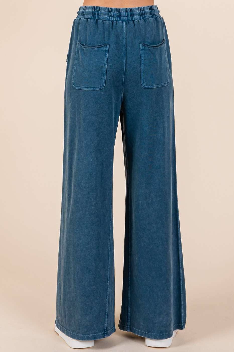 mittoshop - MINERAL WASH FRENCH TERRY WIDE LEG PANTS