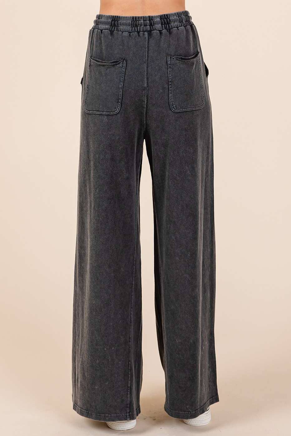 mittoshop - MINERAL WASH FRENCH TERRY WIDE LEG PANTS