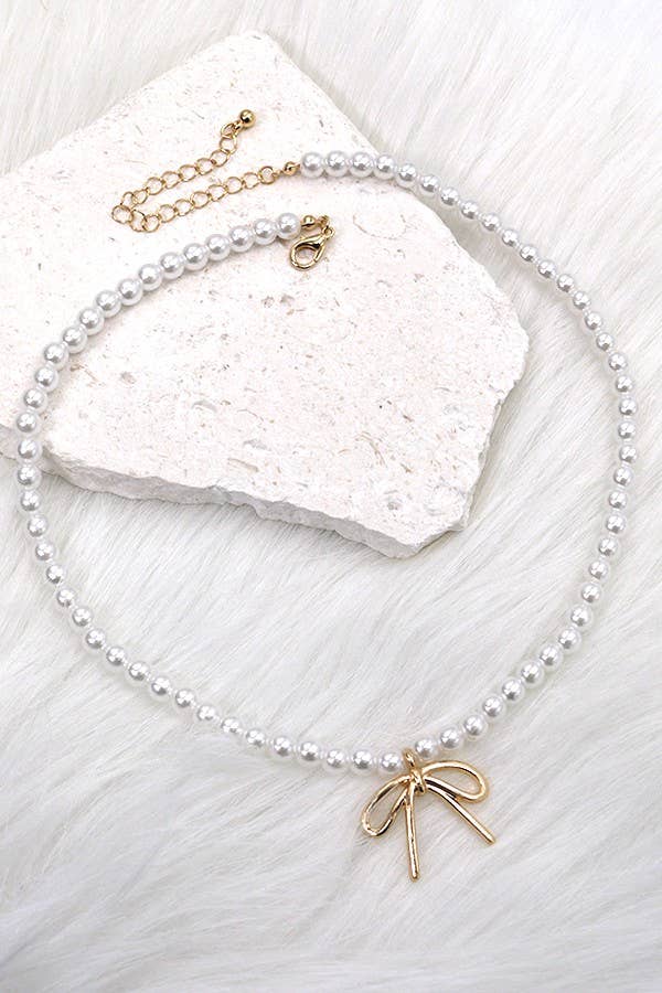 JOSSLYN by wall to wall - PEARL CHAIN BOW CHARM NECKLACE | 80N342