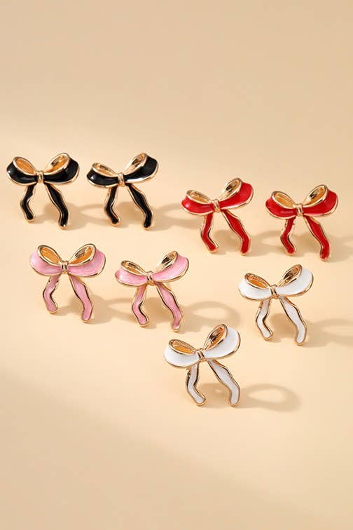 JOSSLYN by Wall to Wall - GOLD SILVER COLORFUL ENAMEL BOW EARRINGS | 40E346-EAR