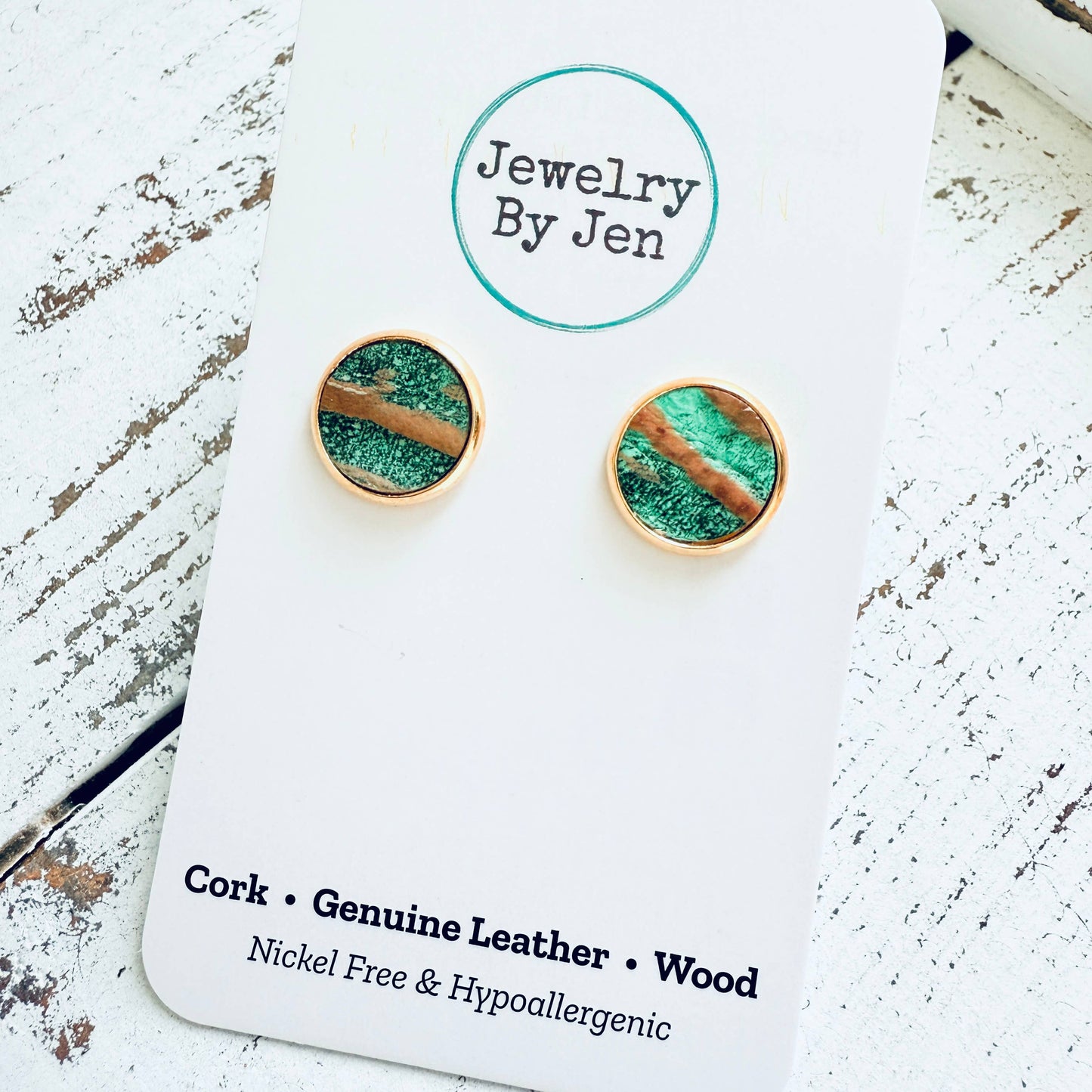 Jewelry By Jen - Stud Earrings: Aqua Bronze