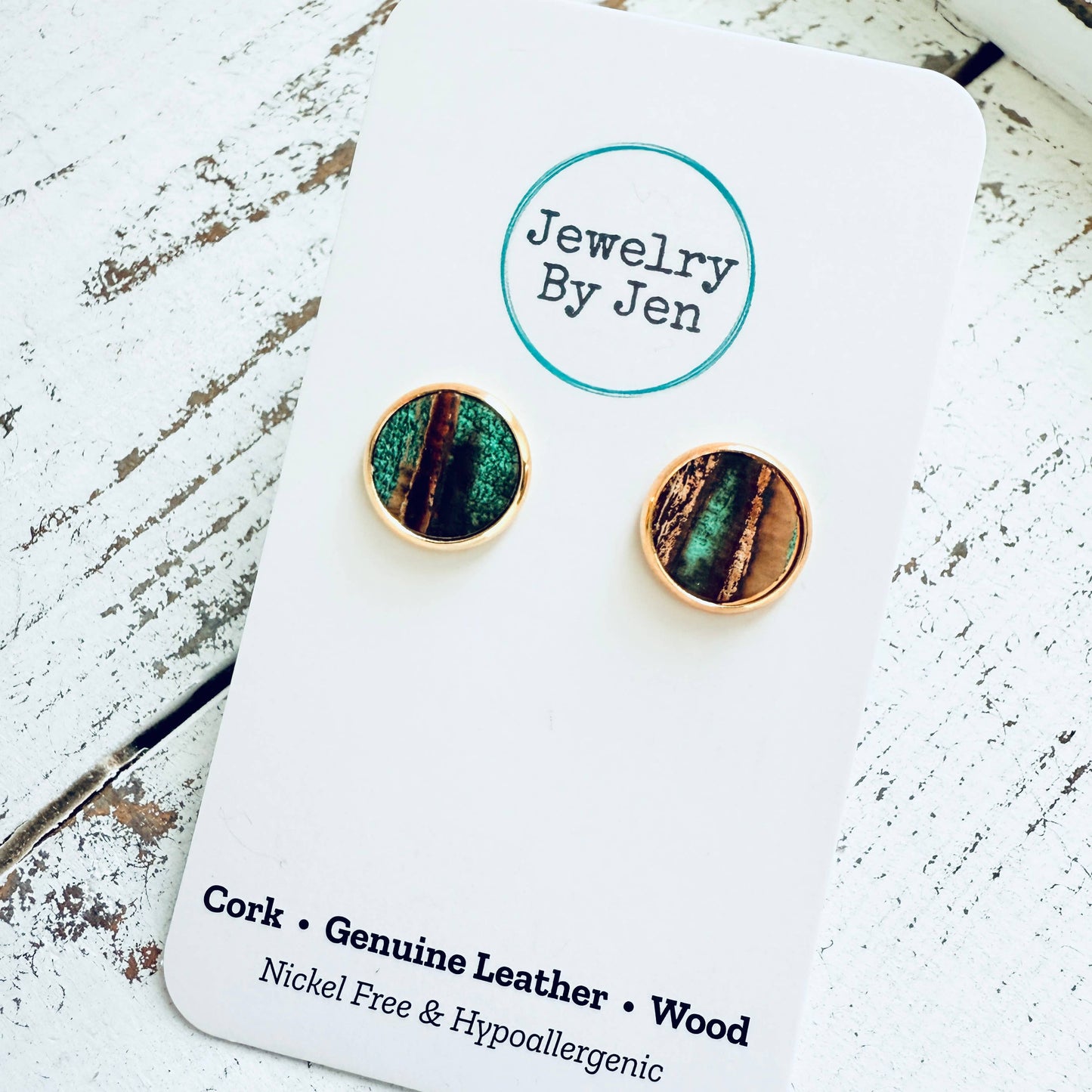 Jewelry By Jen - Stud Earrings: Aqua Bronze