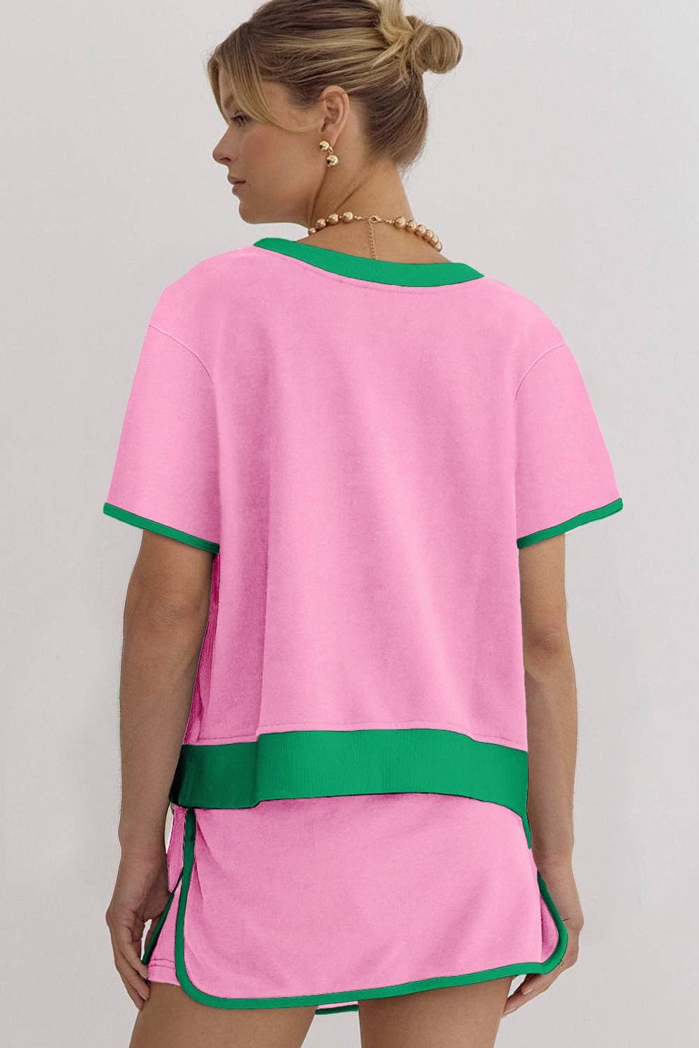 Lovesoft - Bonbon Colorblock Edge Drop Shoulder T Shirt and Skort 2Pcs Set