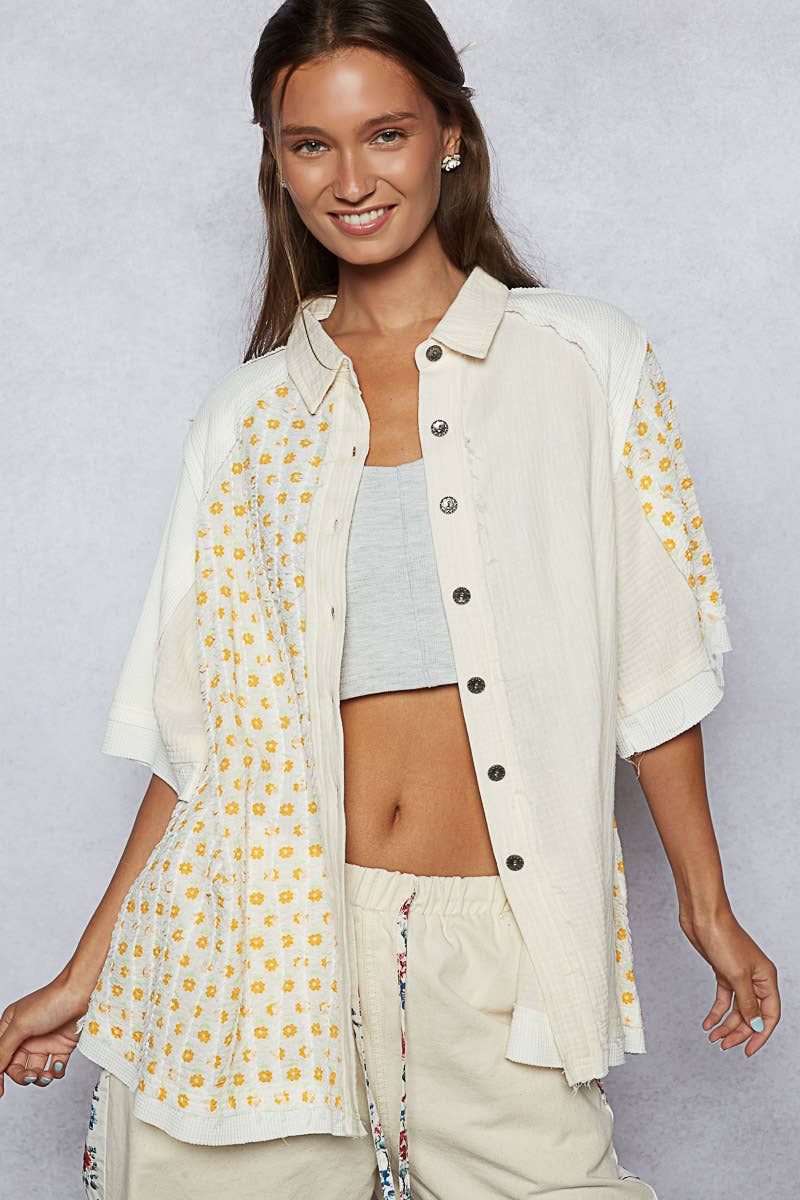 Pol Clothing - Short sleeve collared floral printed shirt top