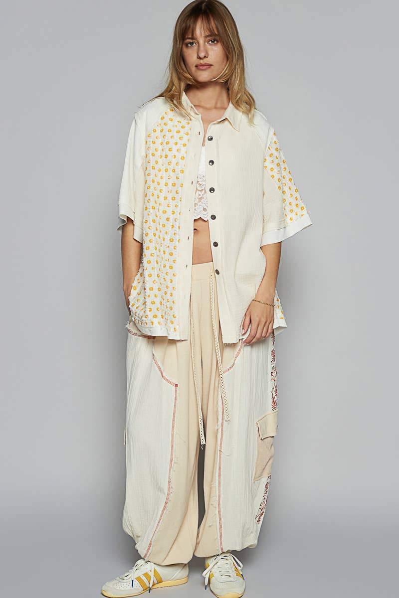 Pol Clothing - Short sleeve collared floral printed shirt top