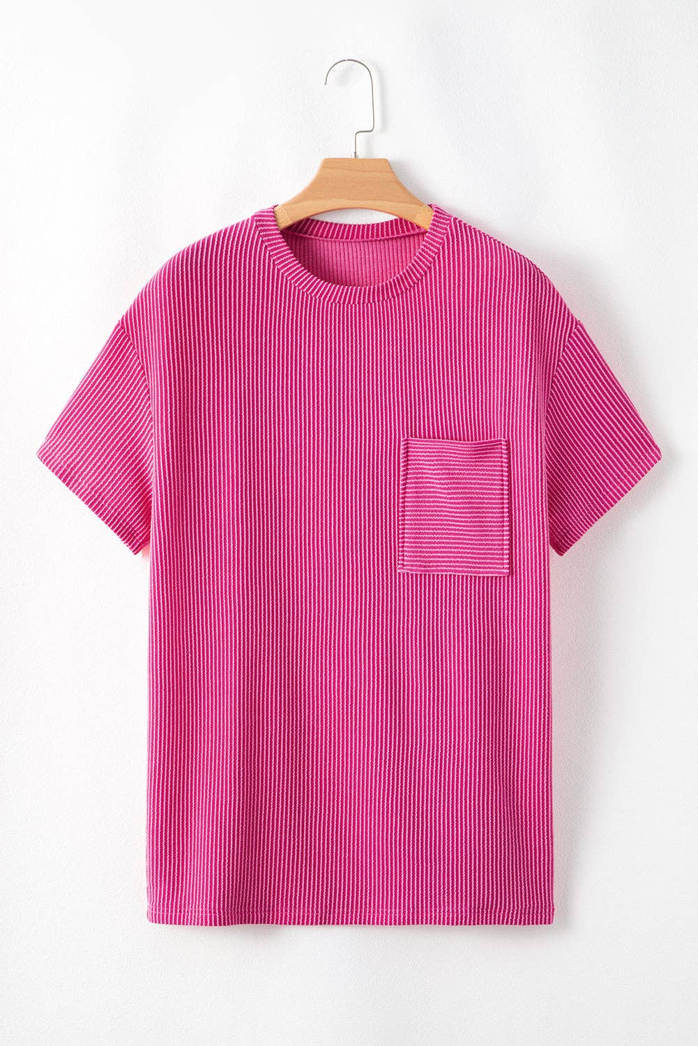 Lovesoft - Turquoise Corded Knit Pocketed Loose Fit T Shirt