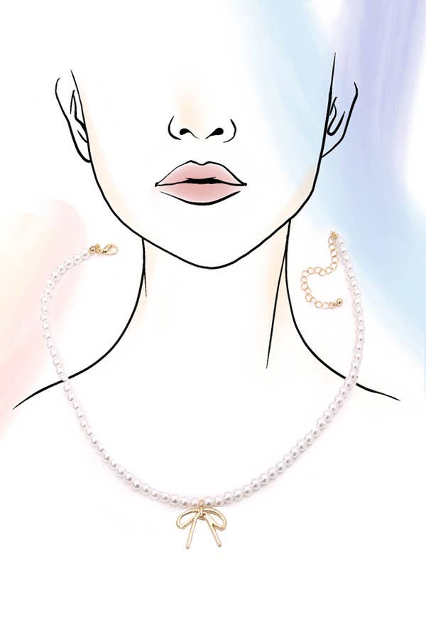 JOSSLYN by wall to wall - PEARL CHAIN BOW CHARM NECKLACE | 80N342