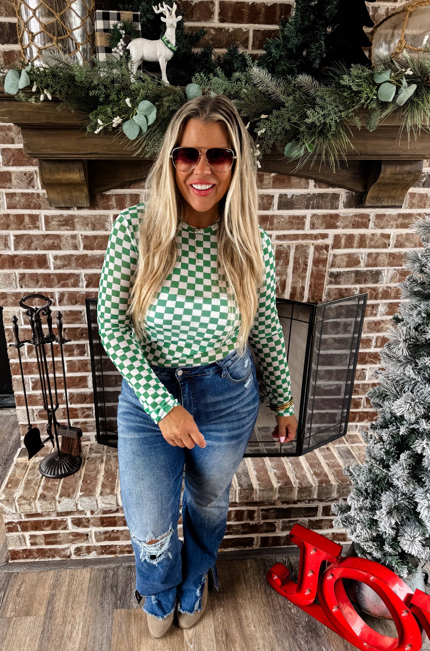 BLAKELEY - CHECKER DRESS IT UP MESH TOPS
