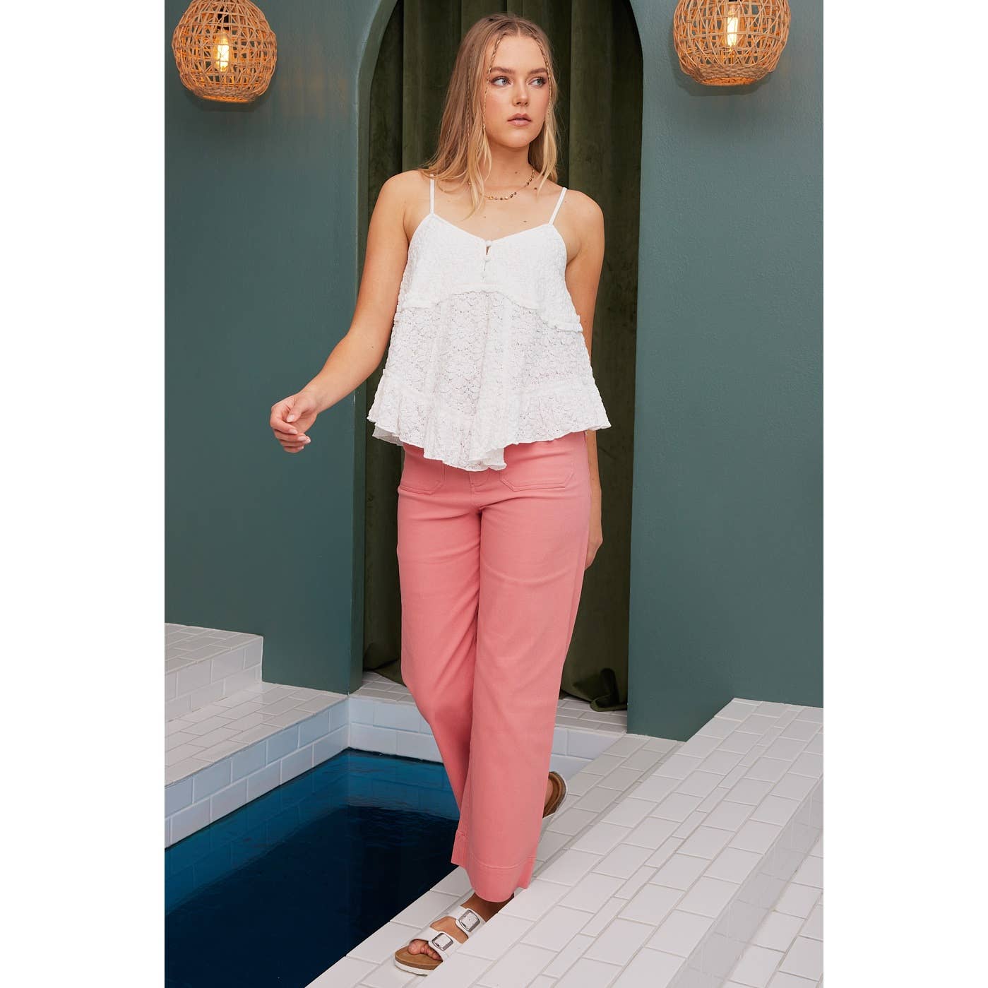 mittoshop - TWILL PATCH POCKET HIGH RISE WIDE LEG PANTS