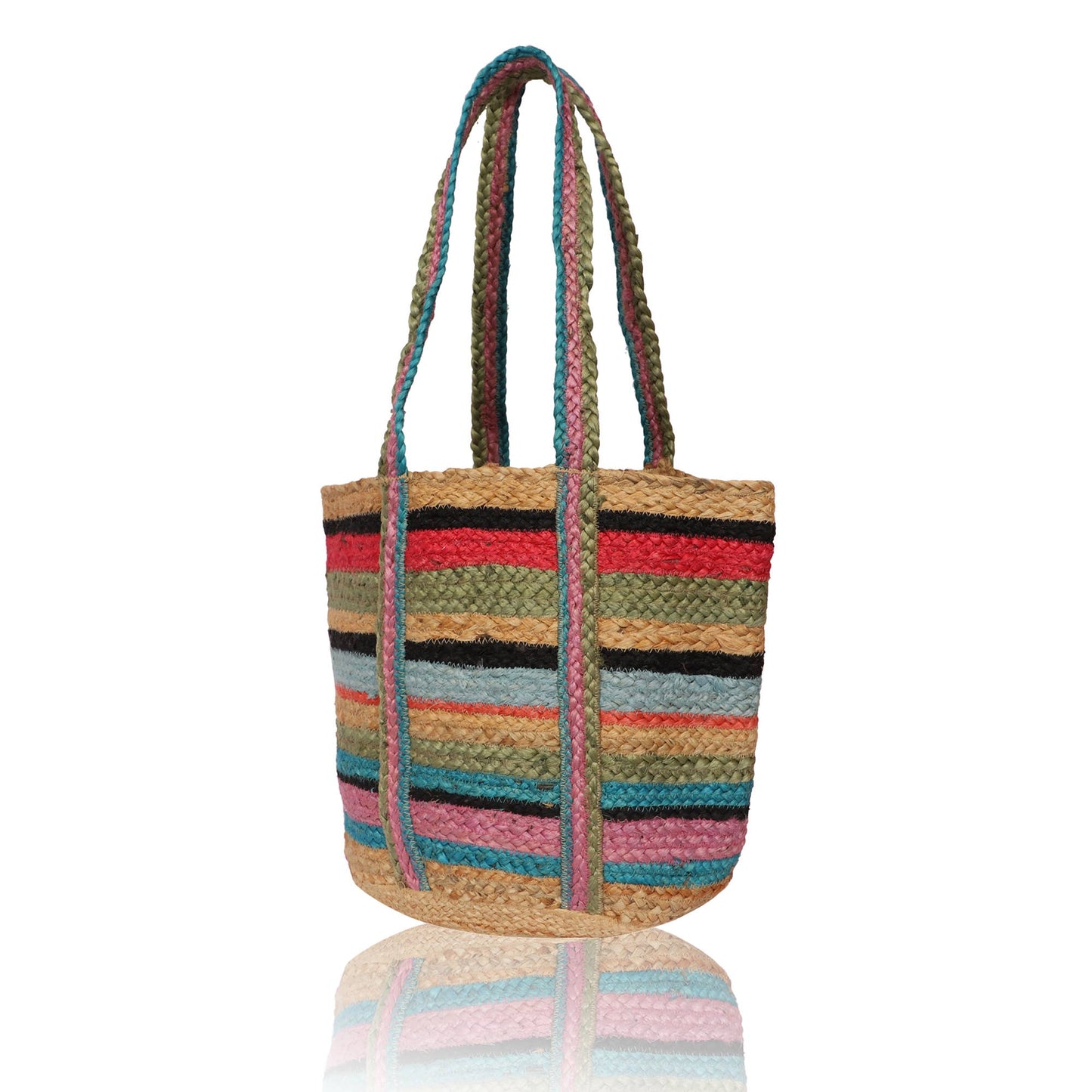 Chloe & Lex - Colorful Stripes Hand-Dyed Pure Jute Tote Bag for Women