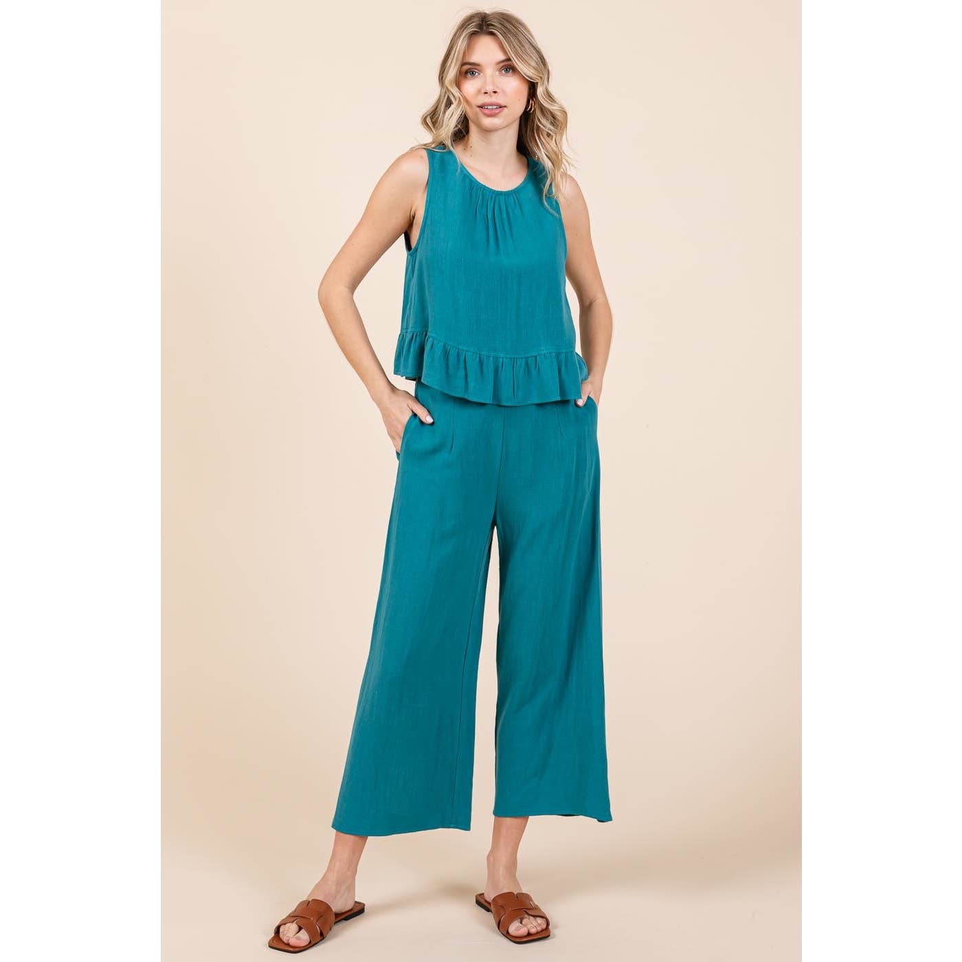mittoshop - LINEN RUFFLE TANK TOP AND PANTS SET
