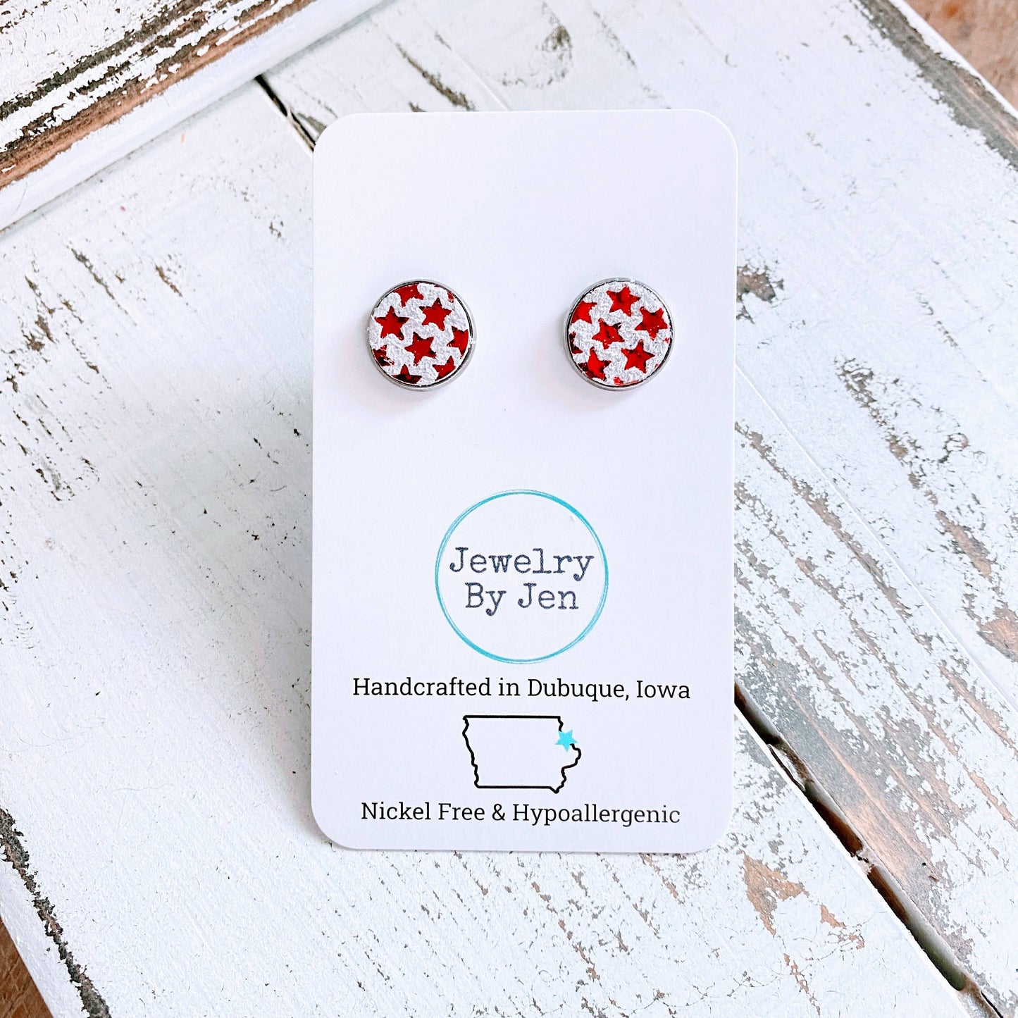 Jewelry By Jen - Stud Earrings: Red Metallic Stars