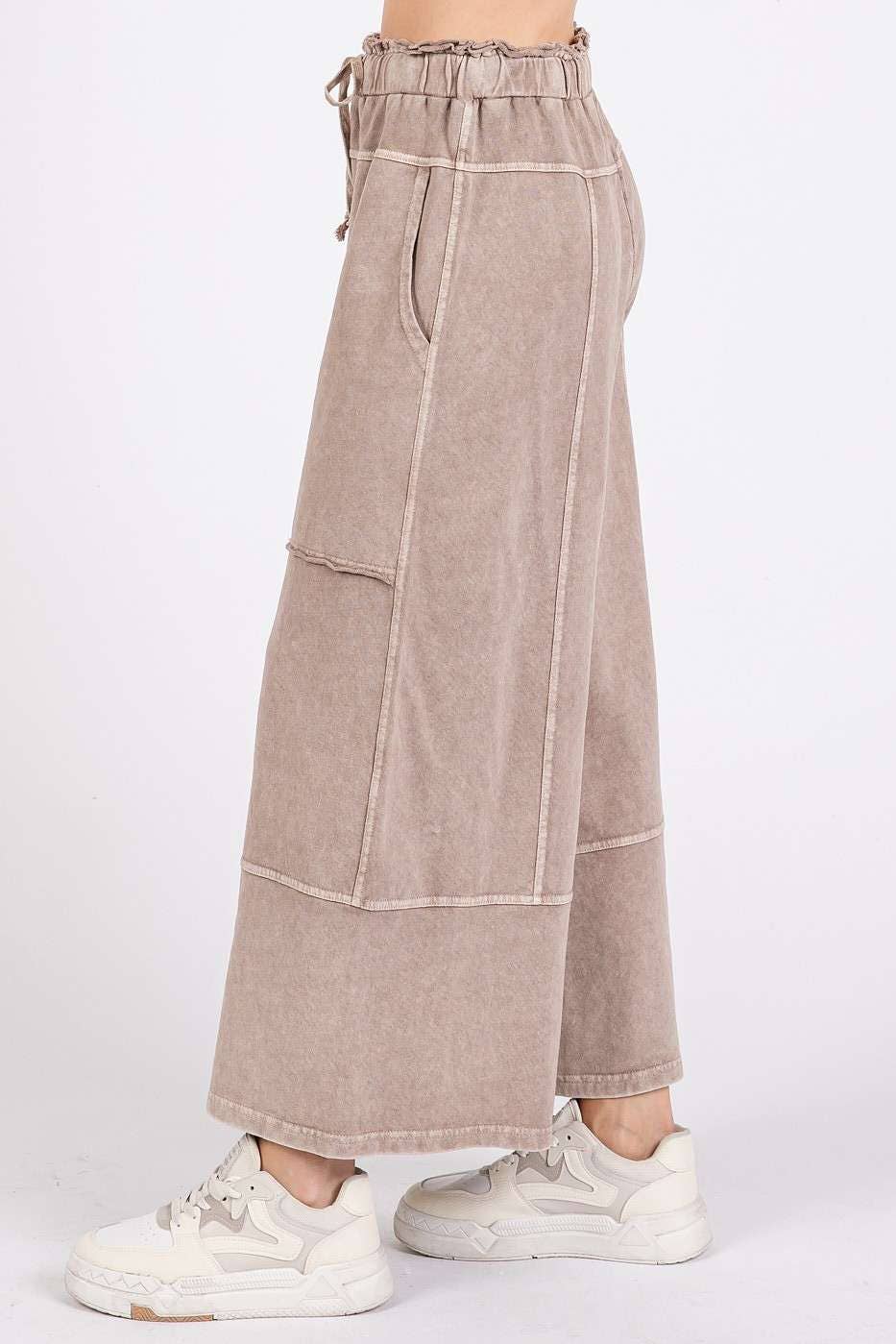 mittoshop - MINERAL WASH SEAM FRENCH TERRY WIDE LEG PANTS