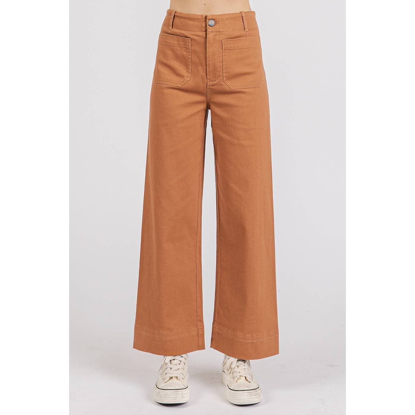 mittoshop - TWILL PATCH POCKET HIGH RISE WIDE LEG PANTS