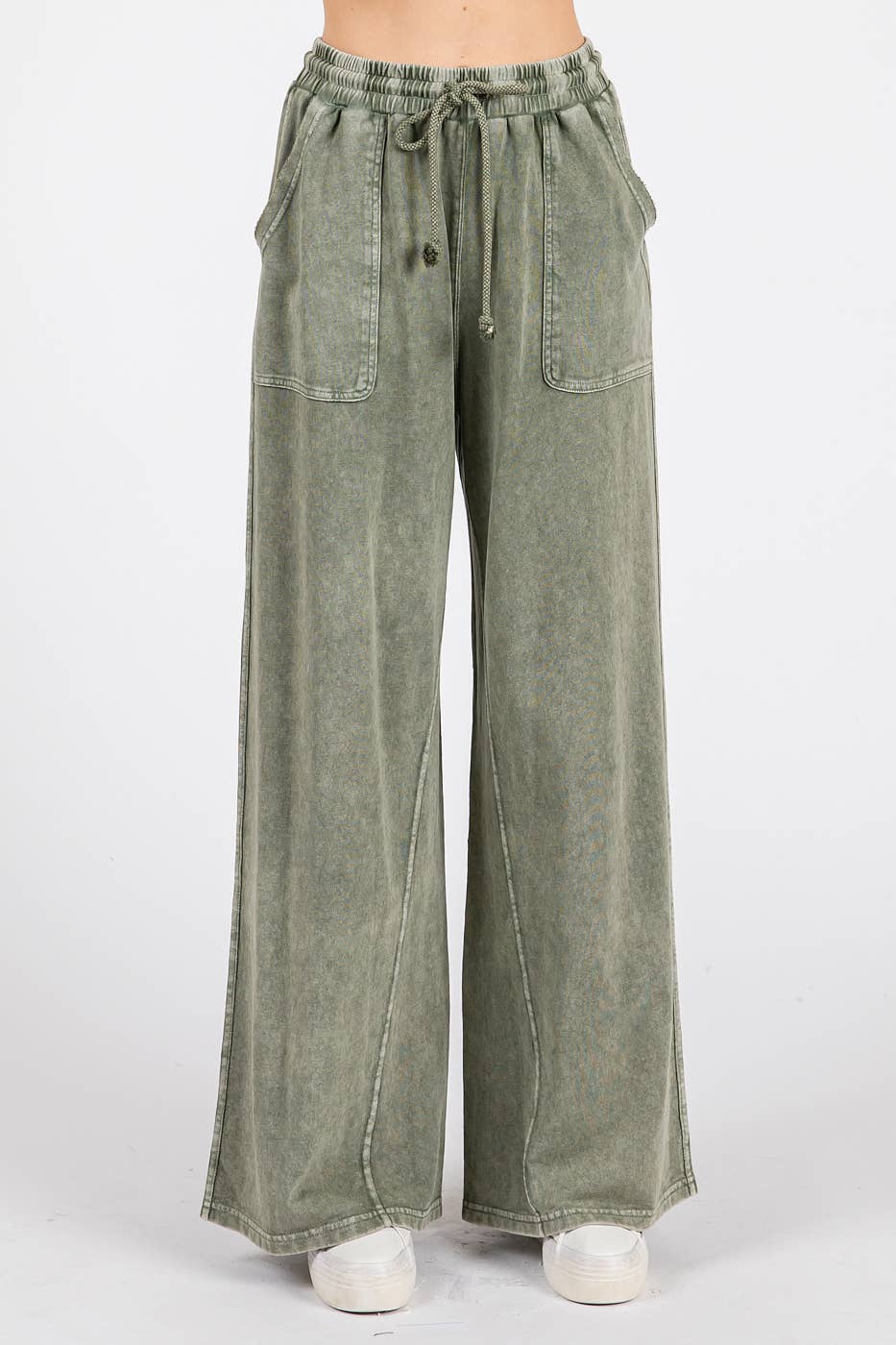 mittoshop - MINERAL WASH FRENCH TERRY WIDE LEG PANTS