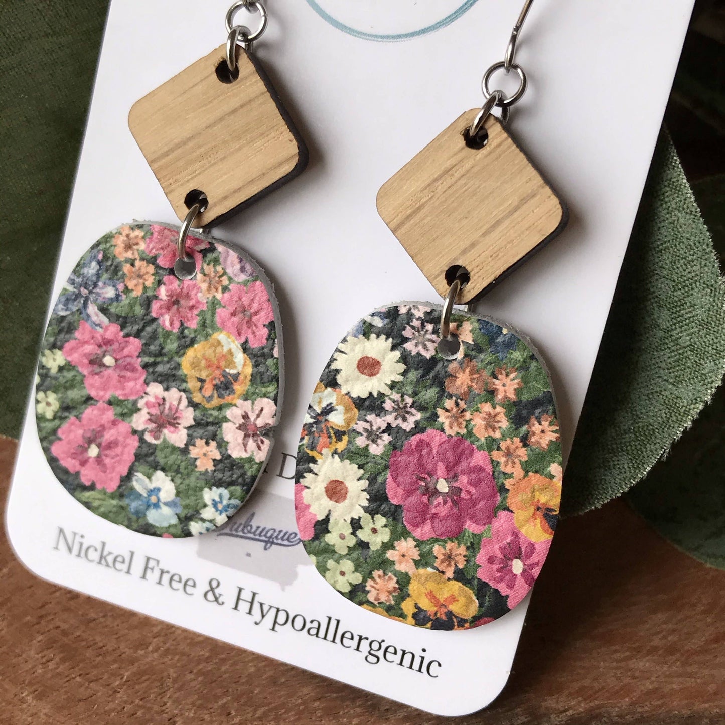 Jewelry By Jen - White Oak Diamond & Midsummer Floral Rounded Square Earrings