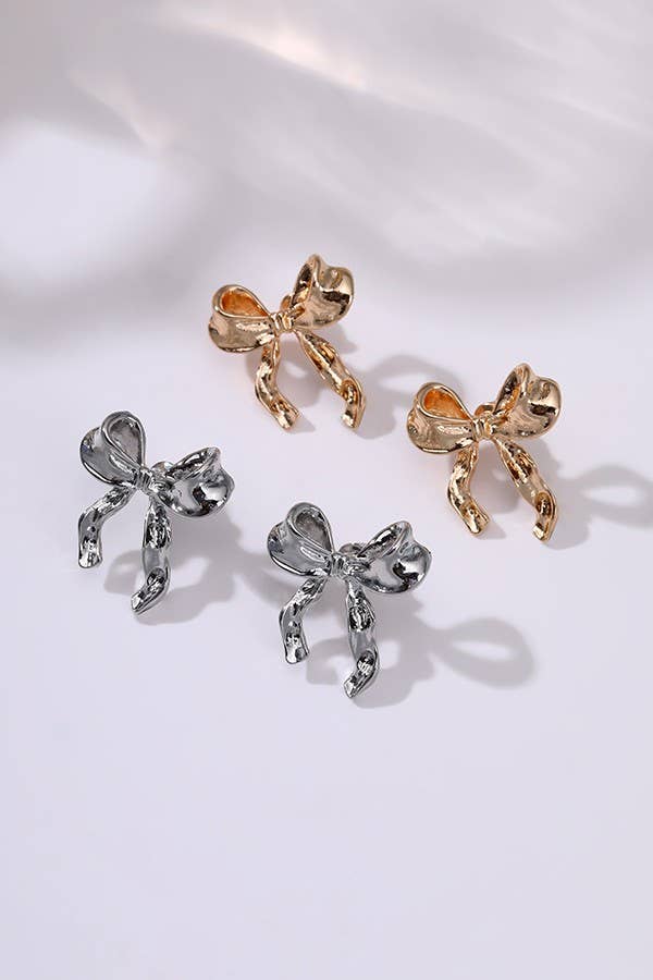 JOSSLYN by Wall to Wall - GOLD SILVER COLORFUL ENAMEL BOW EARRINGS | 40E346-EAR