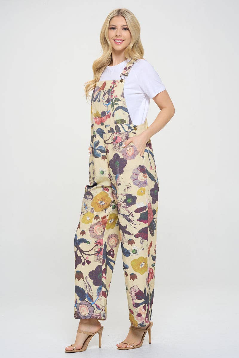 SM WARDROBE - BOTANICAL FLORAL PRINT OVERALL BEIGE