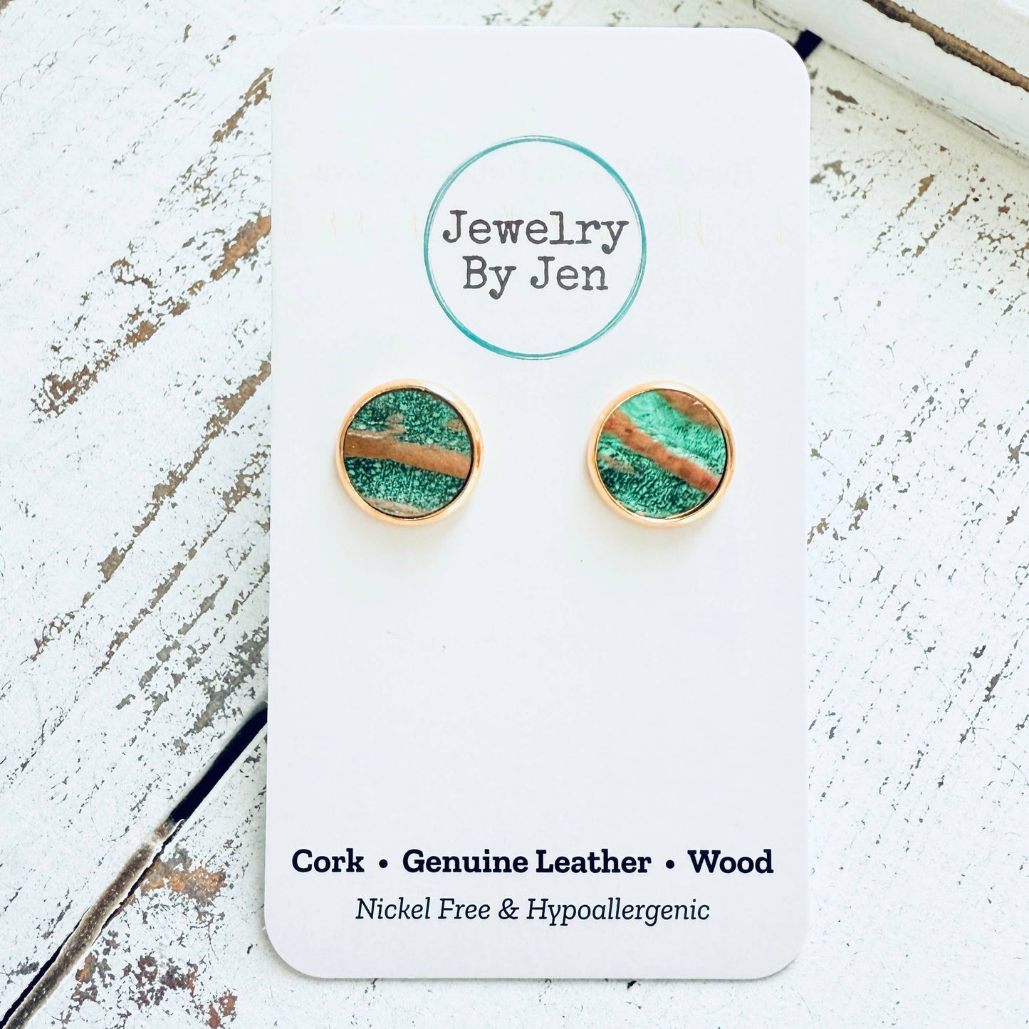 Jewelry By Jen - Stud Earrings: Aqua Bronze