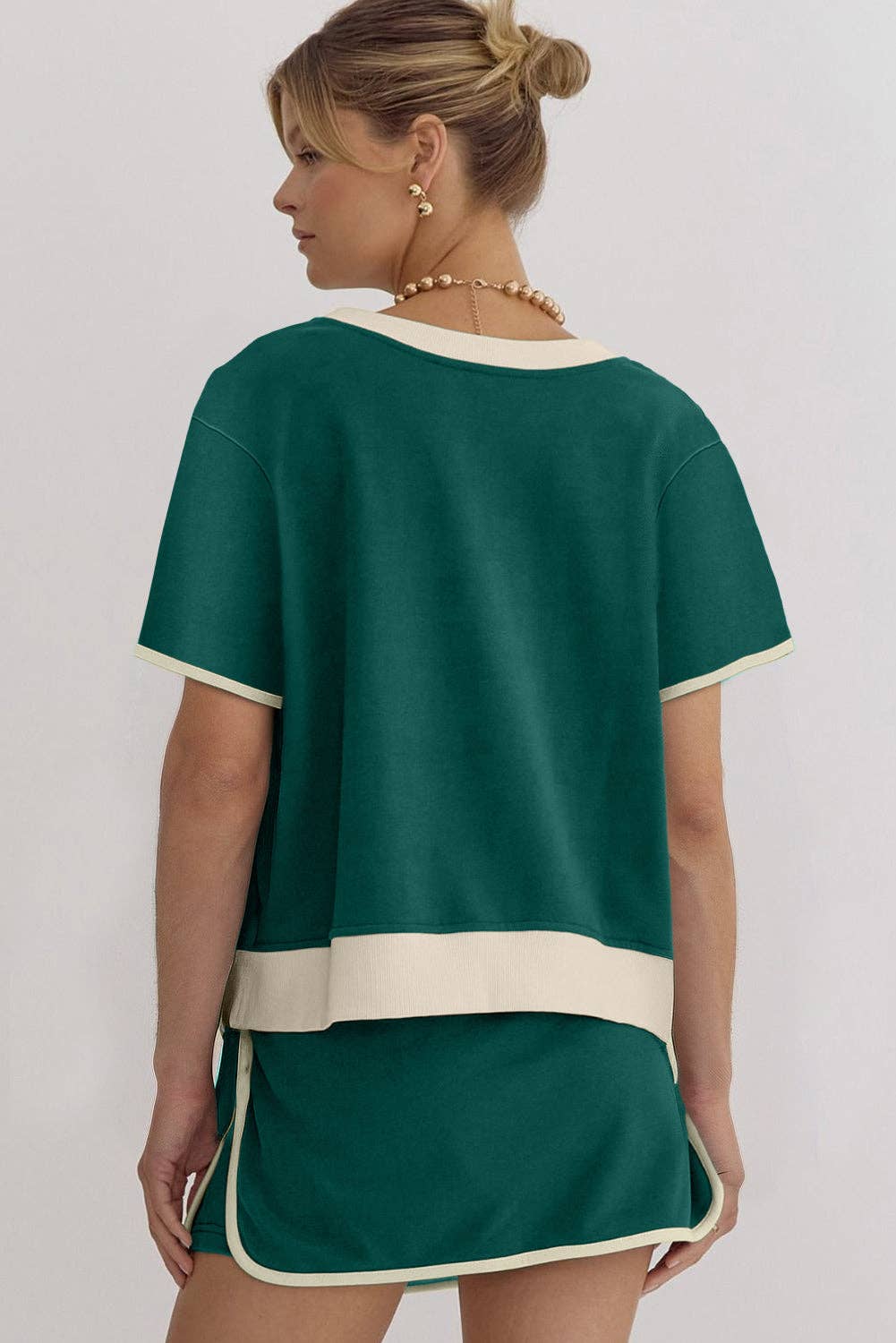 Lovesoft - Bonbon Colorblock Edge Drop Shoulder T Shirt and Skort 2Pcs Set