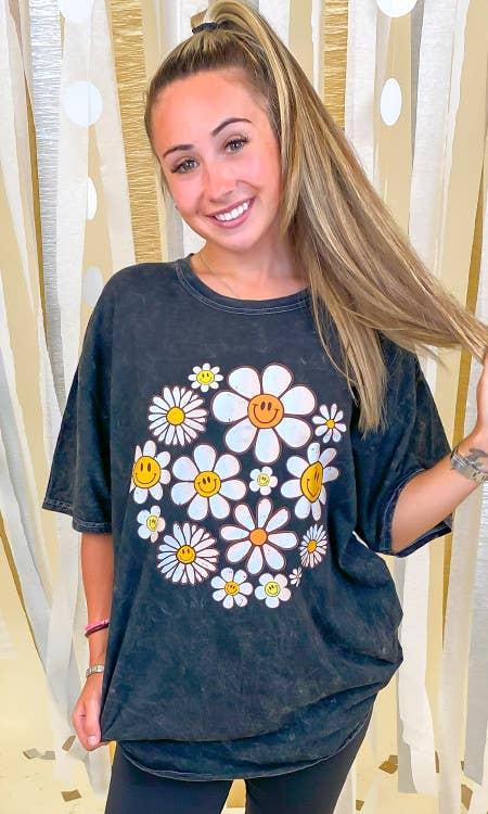 Sugar Stitch - Happy Flowers Mineral Washed Graphic Shirt