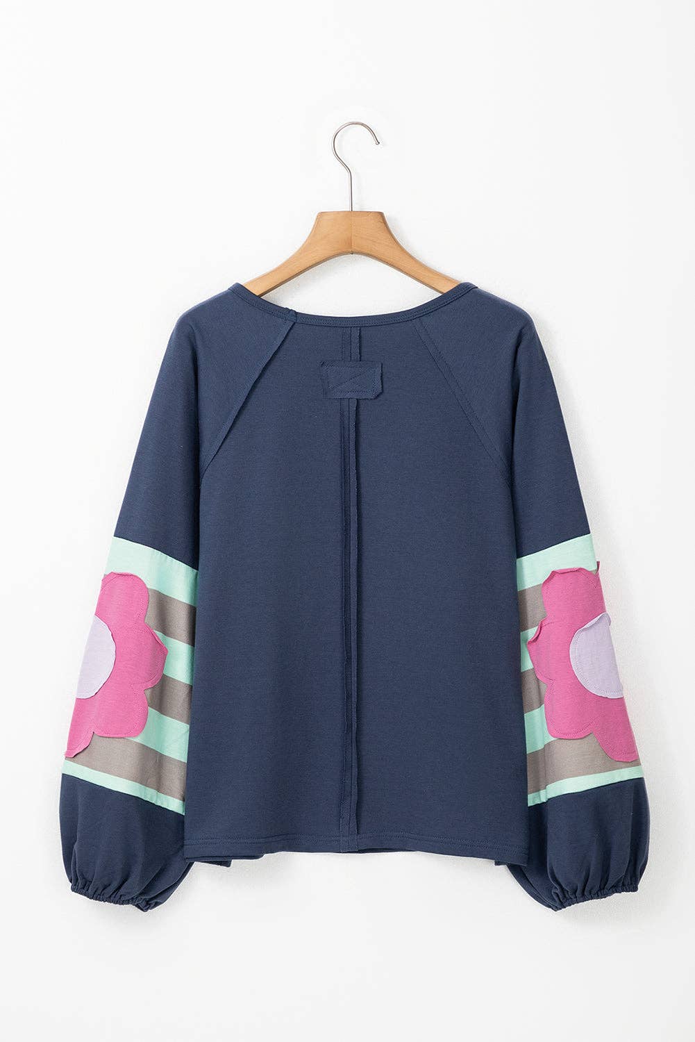 Lovesoft - Flower Patchwork Raglan Sleeve Exposed Seam Oversized Top