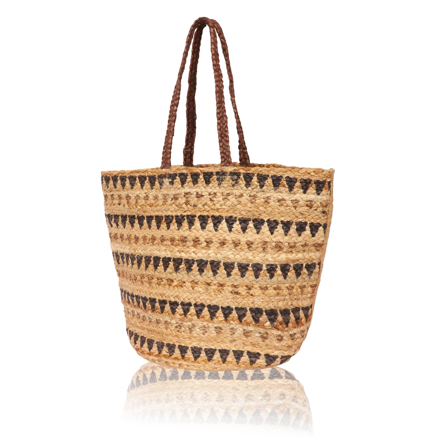 Chloe & Lex - Brown Natural Triangle Stripes Pure Jute Women's Tote Bag