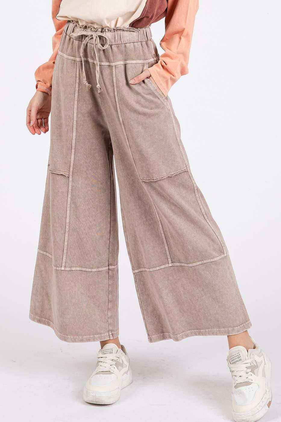 mittoshop - MINERAL WASH SEAM FRENCH TERRY WIDE LEG PANTS